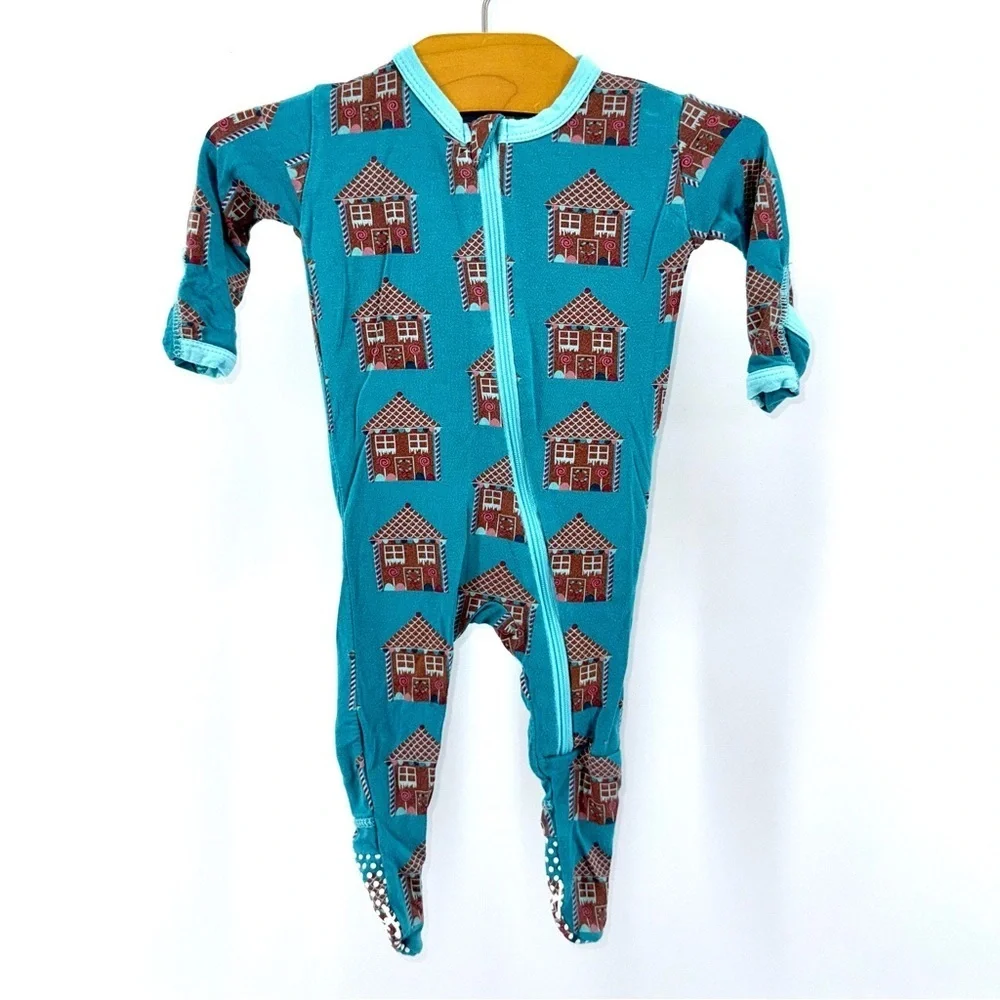 Kickee Pants Teal Gingerbread House Print Baby Zippy Sleeper